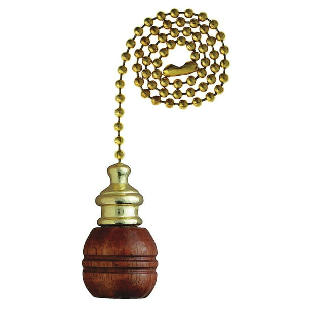 Wooden Ball Pull Chain Brass for Ceiling Fan or Lamp Walnut Finish 12"